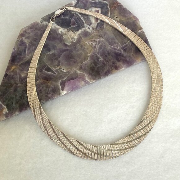 Italian Sterling Silver 925 Graduated Textured Fringe Collar Necklace 16.5" - Picture 4 of 16